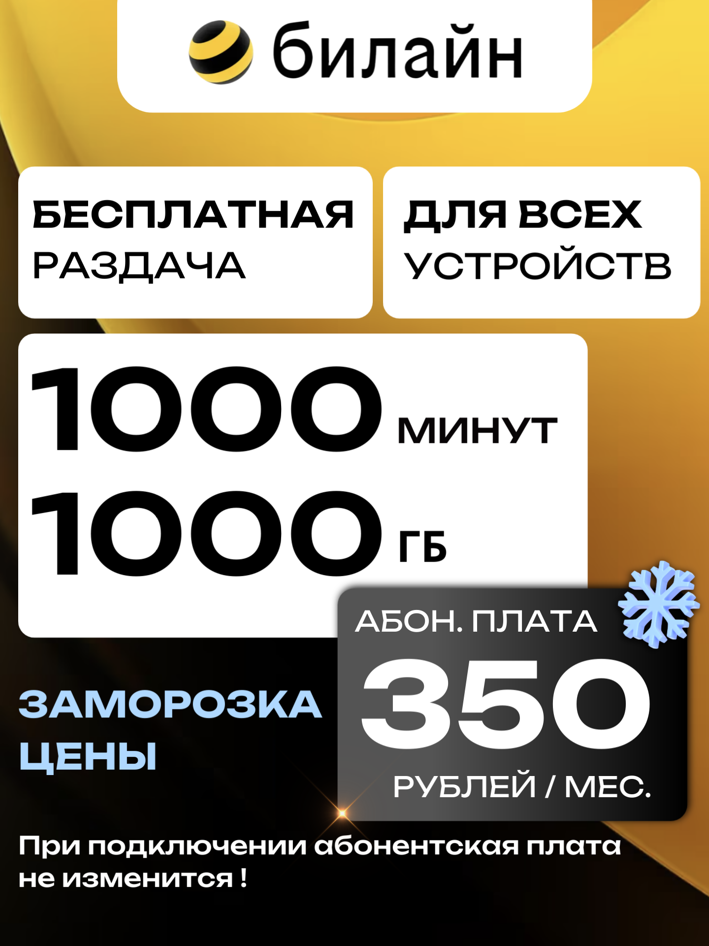 БИЛАЙН 350Р | 1000 минут / 1000ГБ